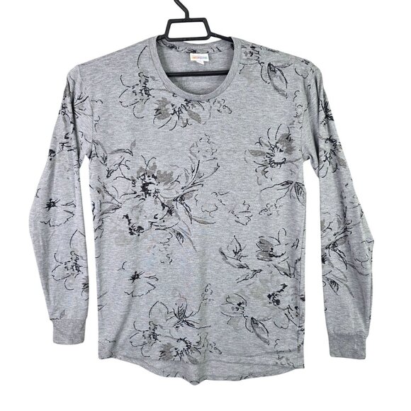 Womens Lularoe Gray Floral Print T Shirt Long Sleeve Crew Neck Polyester Size S - Picture 1 of 7